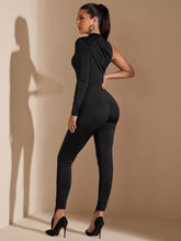 Semi-Turtleneck Oblique Shoulder Ruched Long Sleeve Elegant Fashion Jumpsuit